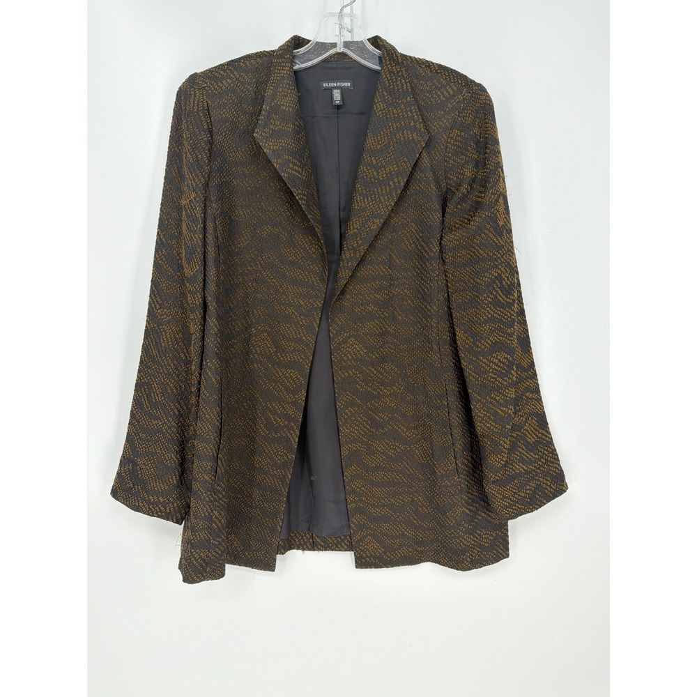 Eileen Fisher Blazer Womens Small Brown Silk Textured Open Front Professional